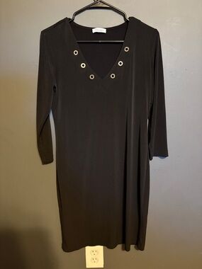 Calvin Klein Black V-Neck Grommet Detail Dress